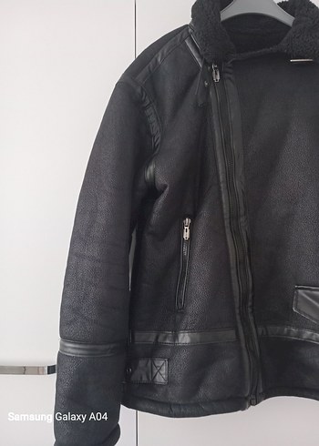 Kürklü Siyah Biker Deri Ceket - Görsel 3