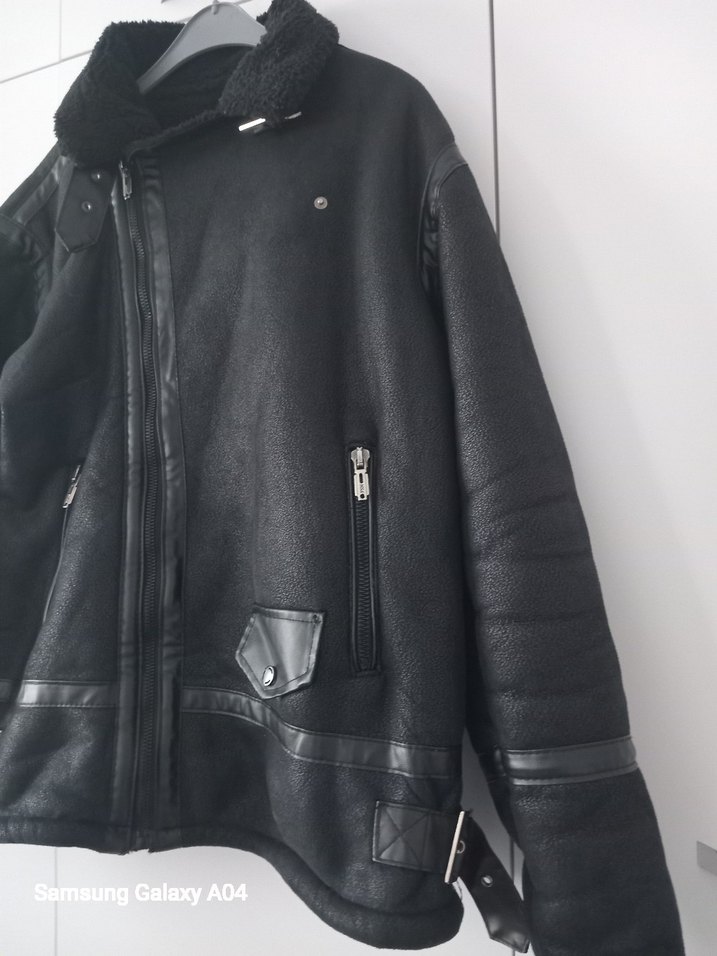 Kürklü Siyah Biker Deri Ceket - Görsel 2