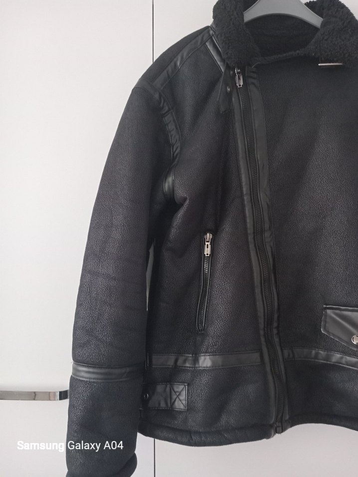 Kürklü Siyah Biker Deri Ceket - Görsel 3