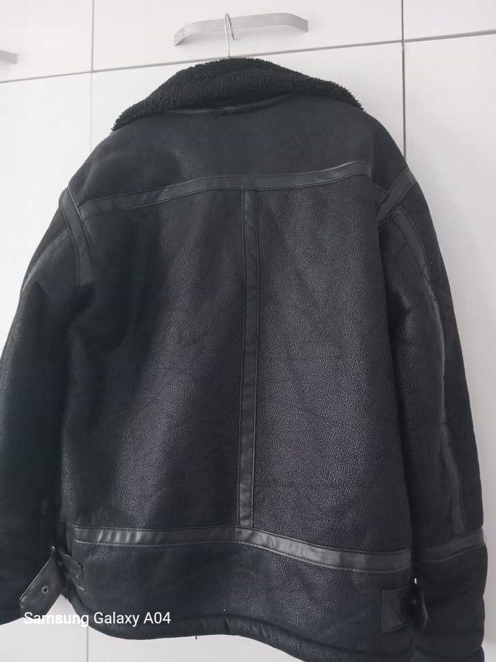 Kürklü Siyah Biker Deri Ceket - Görsel 5