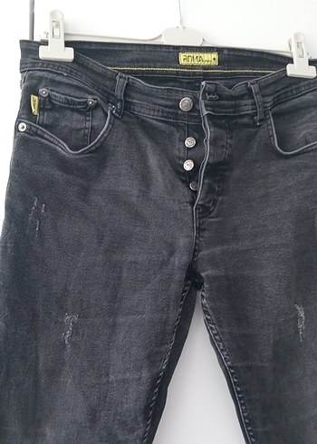 Düğmeli Gri Erkek Denim Pantolon - Görsel 2