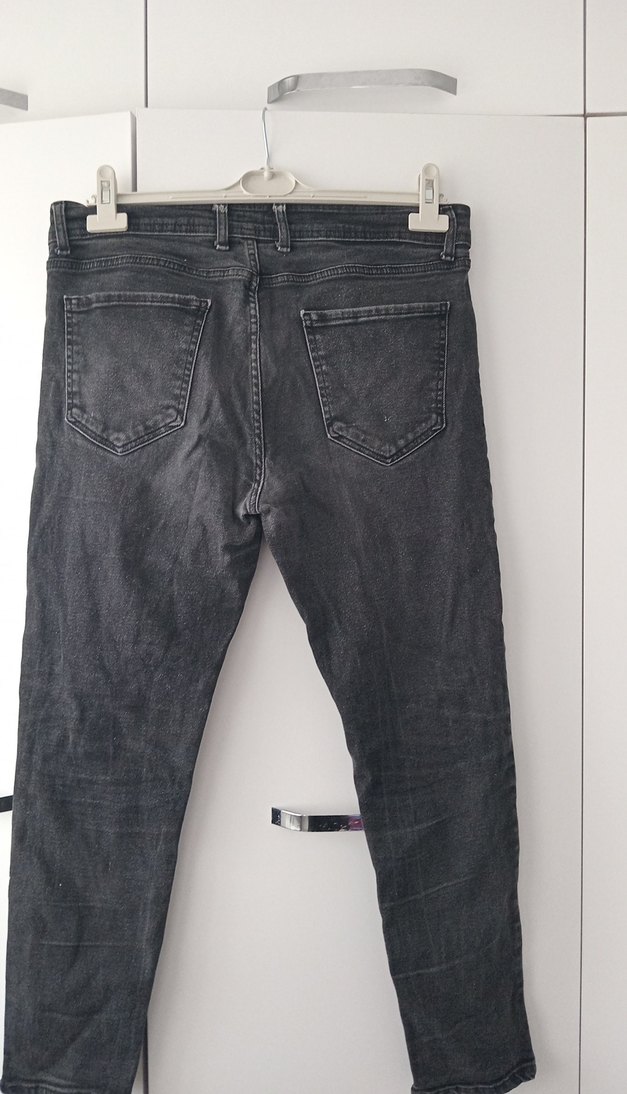 Düğmeli Gri Erkek Denim Pantolon - Görsel 3