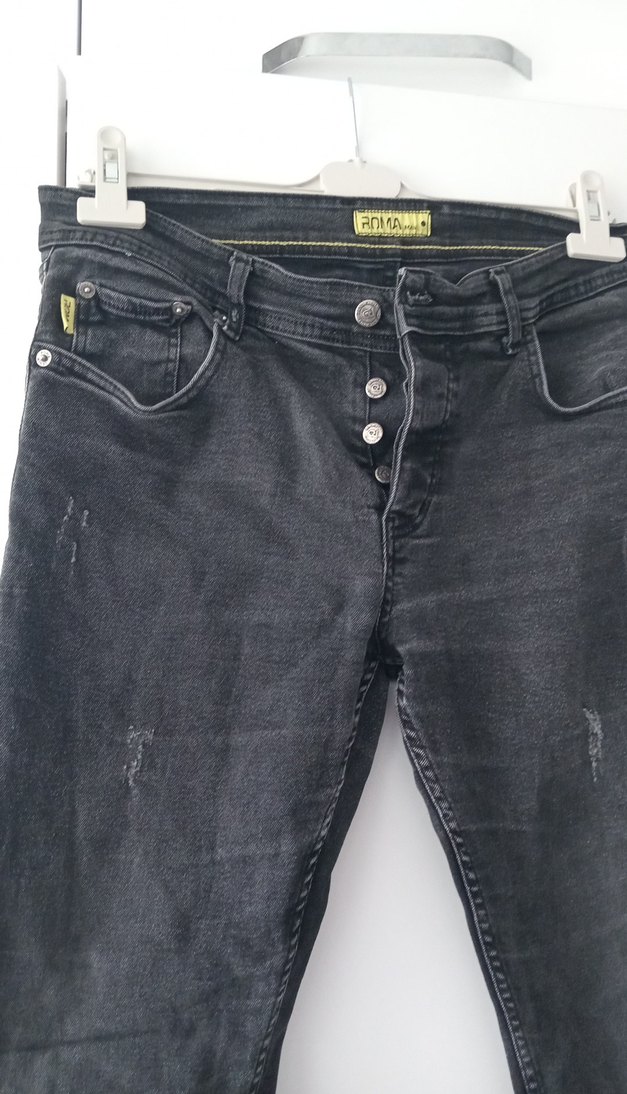 Düğmeli Gri Erkek Denim Pantolon - Görsel 2