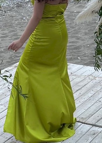 Straplez yağ yeşili Elbise - Görsel 3