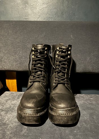 37 Beden siyah Renk Siyah Deri Platform Topuklu Punk Botlar