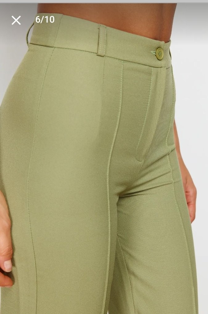 Kadın Haki Regular Fit Kumaş Pantolon - Görsel 3