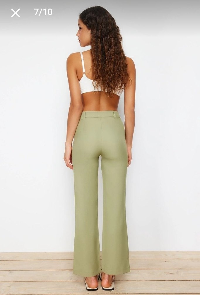 Kadın Haki Regular Fit Kumaş Pantolon - Görsel 2