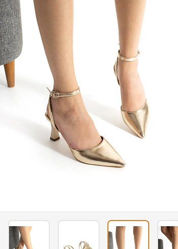 Altın Rengi Stiletto Topuklu Kadın Ayakkabı - Görsel 2