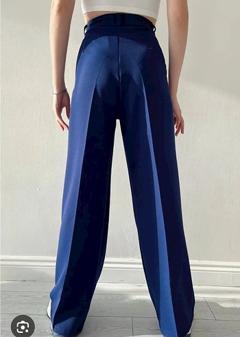 Mavi Pliseli Kadın Kumaş Pantolon - Görsel 2