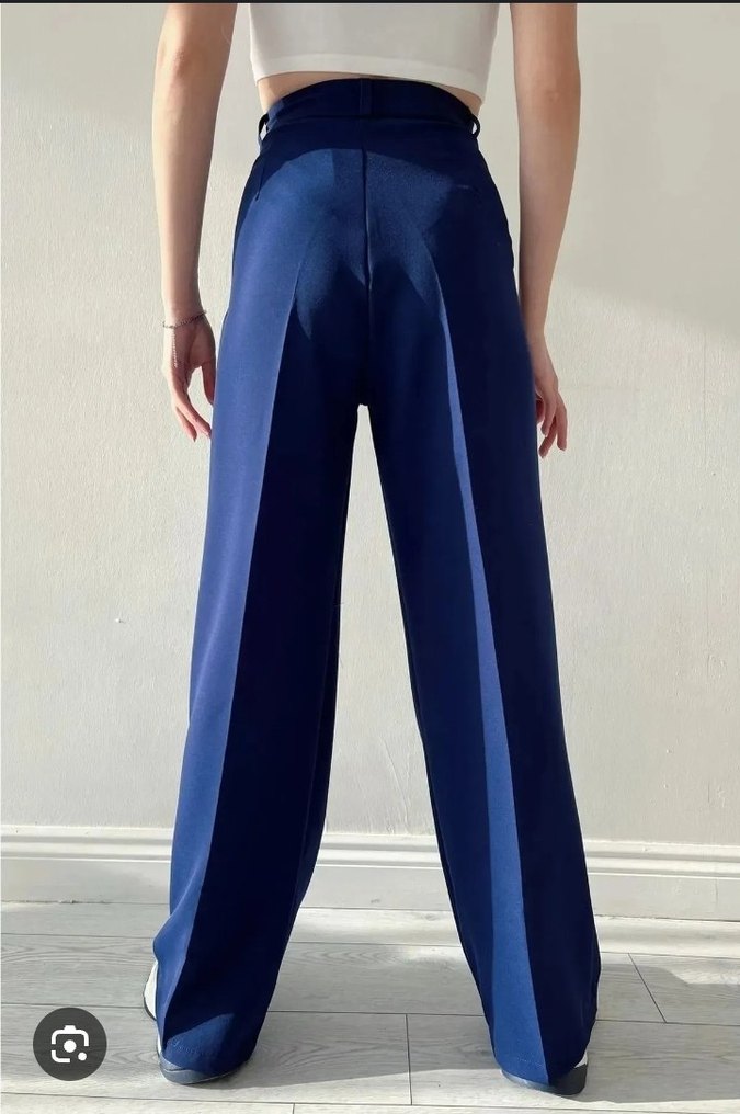 Mavi Pliseli Kadın Kumaş Pantolon - Görsel 2