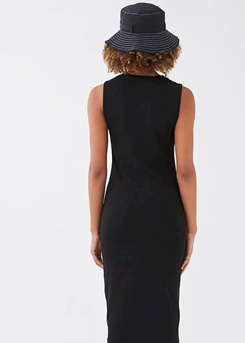 Siyah Midi Kolsuz Casual Elbise - Görsel 2