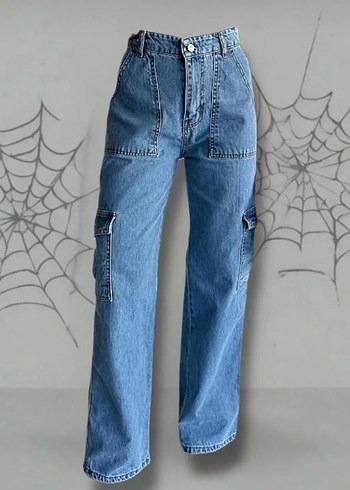 Kemerli Bol Kesim Mavi Denim Pantolon - Görsel 2