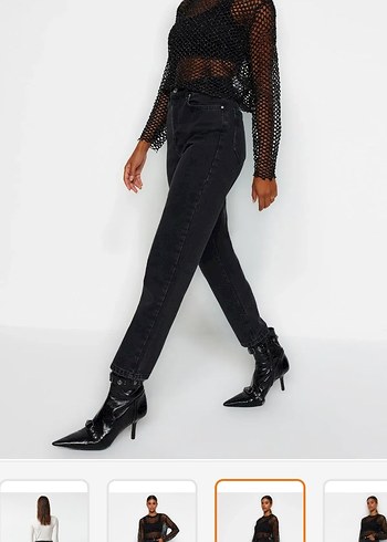 Trendyol & Milla Kadın Siyah Kemerli Regular Fit Denim Pantolon