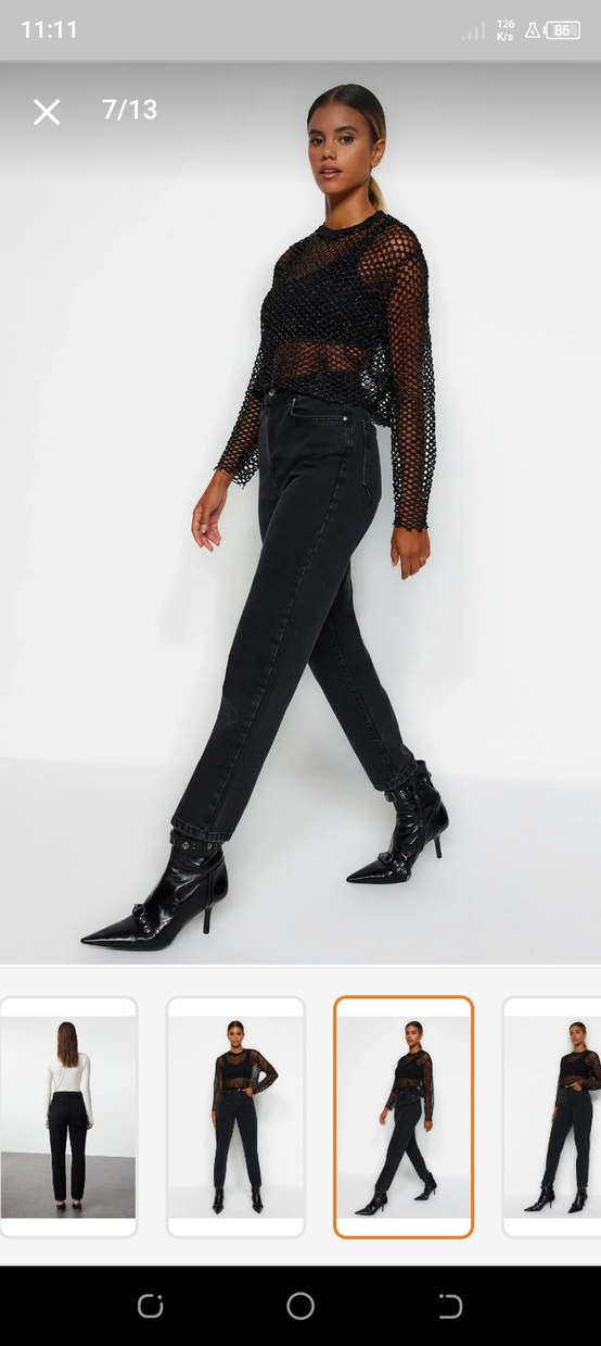 Kadın Siyah Kemerli Regular Fit Denim Pantolon - Görsel 2