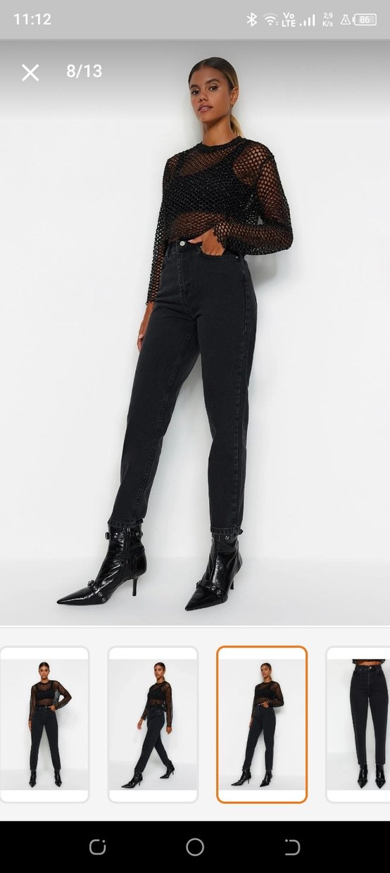 Kadın Siyah Kemerli Regular Fit Denim Pantolon - Görsel 3