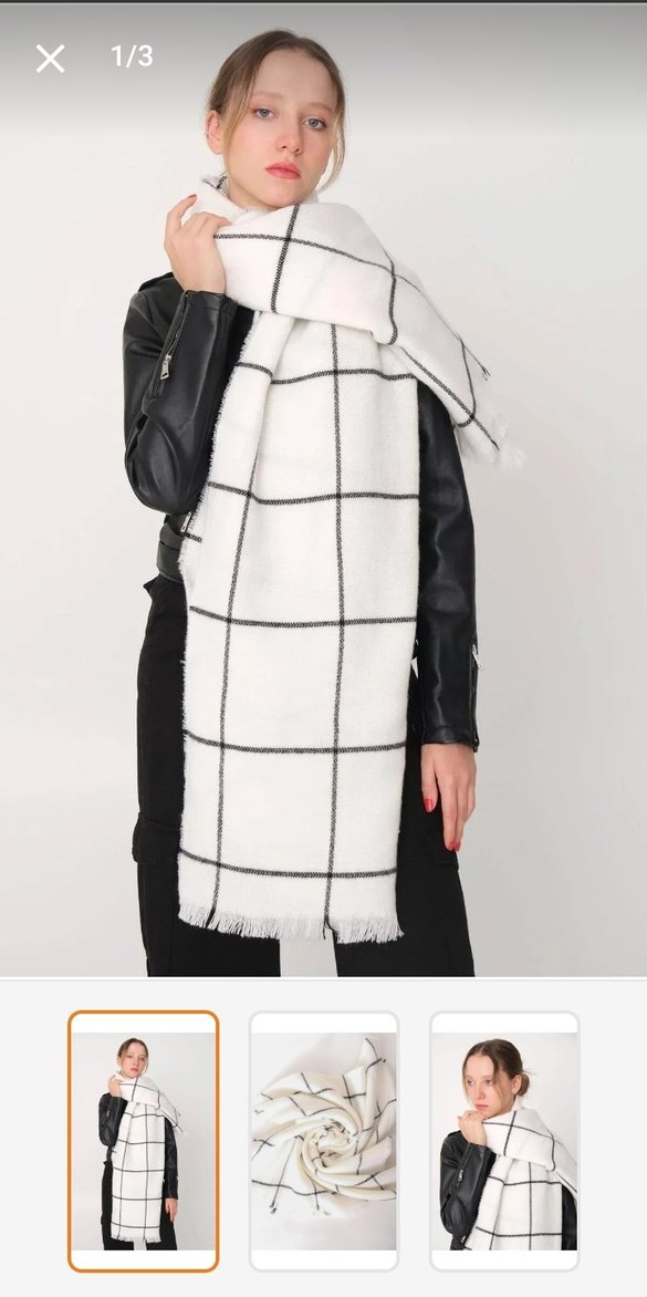 Gri Detaylı Beyaz Kadın Şal - Görsel 3