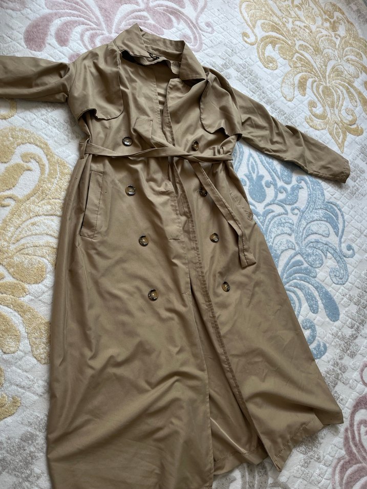 Bej Düğmeli Uzun Kadın Trençkot - Görsel 2