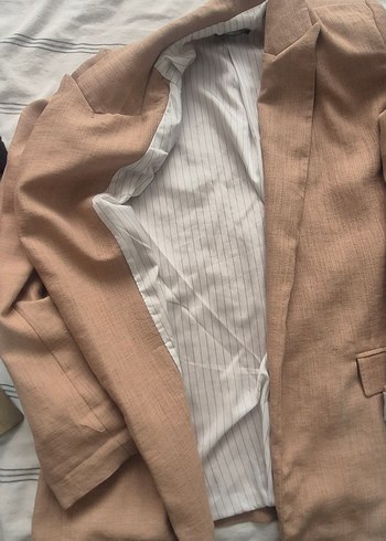38 Beden Bej Kadın Keten Blazer Ceket