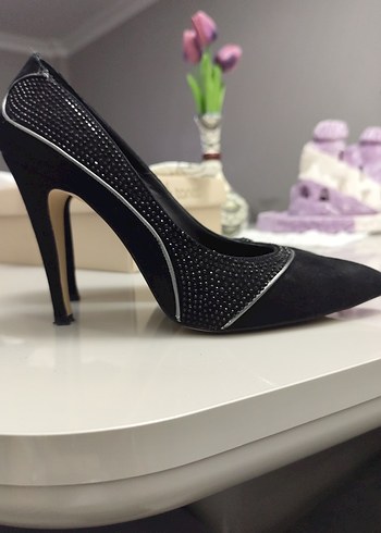 Kemal Tanca Siyah Süet Stiletto Klasik Kadın Ayakkabı - Görsel 9