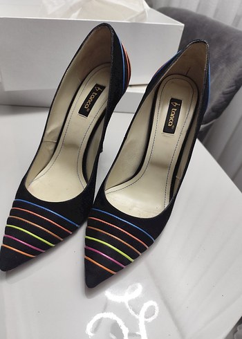 Kemal Tanca Deri Süet Renkli Çizgili Stiletto - Görsel 6