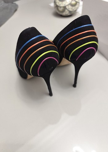 Kemal Tanca Deri Süet Renkli Çizgili Stiletto - Görsel 4