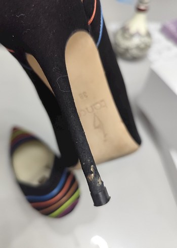 Kemal Tanca Deri Süet Renkli Çizgili Stiletto - Görsel 3