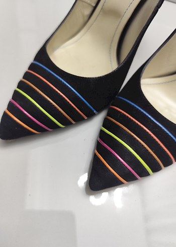 Kemal Tanca Deri Süet Renkli Çizgili Stiletto - Görsel 7