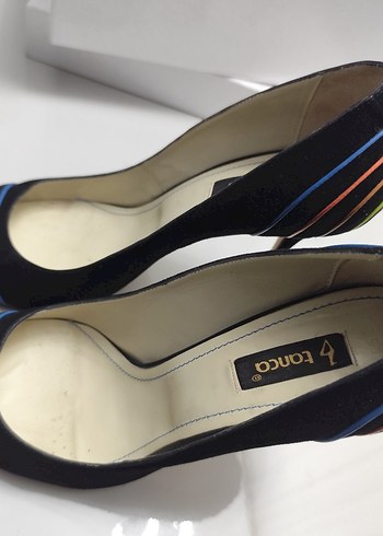 Kemal Tanca Deri Süet Renkli Çizgili Stiletto - Görsel 2