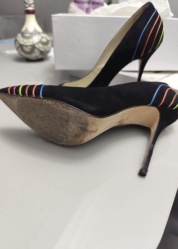 Kemal Tanca Deri Süet Renkli Çizgili Stiletto - Görsel 5