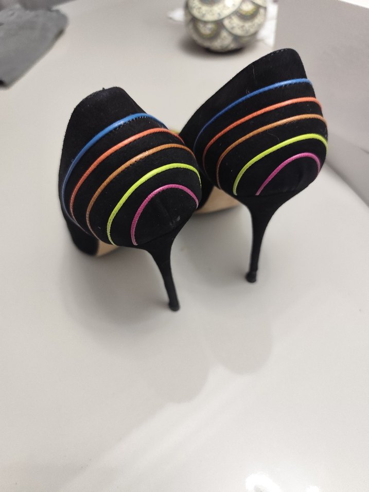 Kemal Tanca Deri Süet Renkli Çizgili Stiletto - Görsel 4