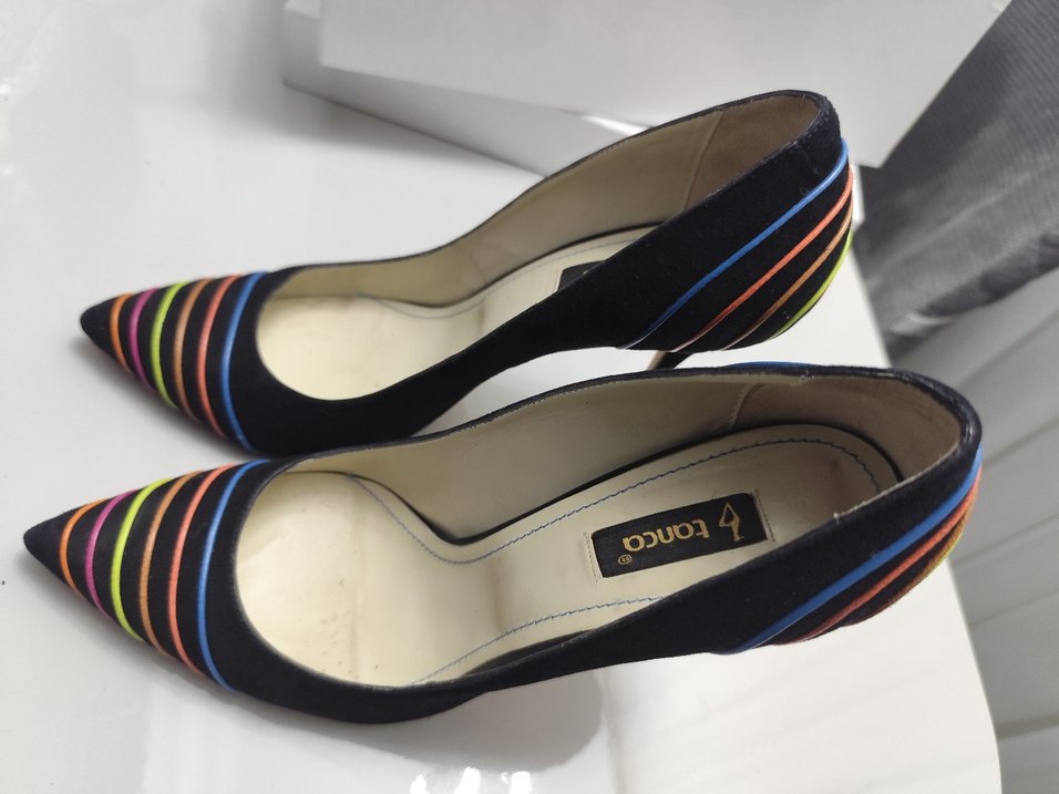 Kemal Tanca Deri Süet Renkli Çizgili Stiletto - Görsel 2