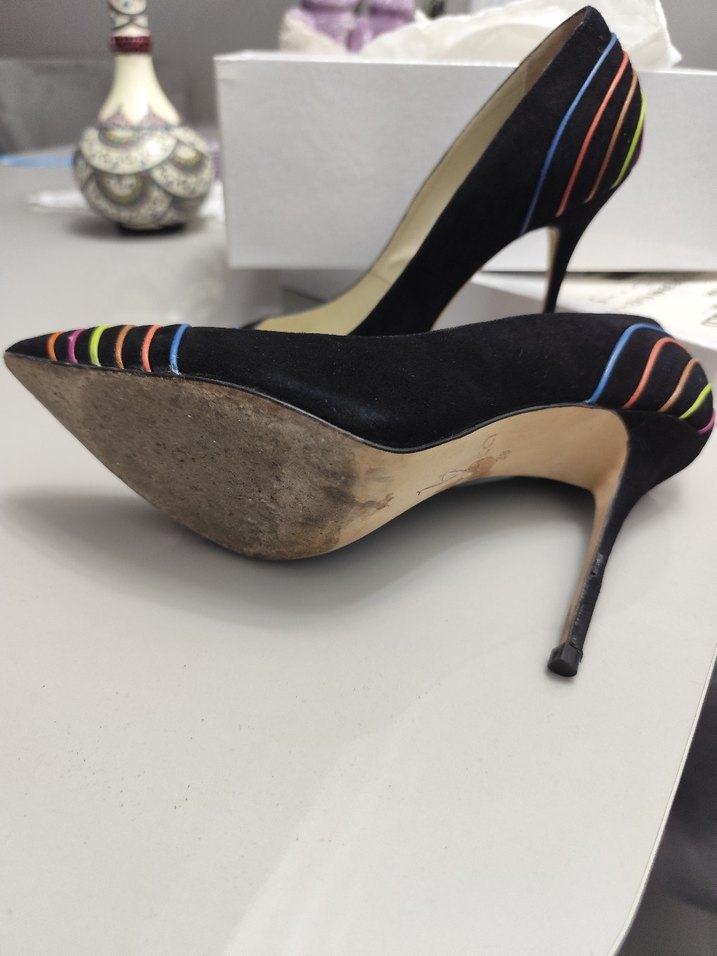 Kemal Tanca Deri Süet Renkli Çizgili Stiletto - Görsel 5