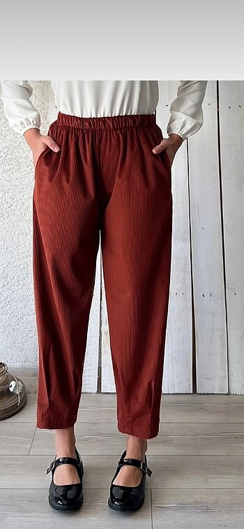 Kiremit rengi kadife pantolon
