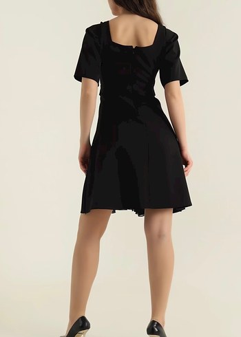 Kemerli Siyah Mini Gotik Elbise - Görsel 4