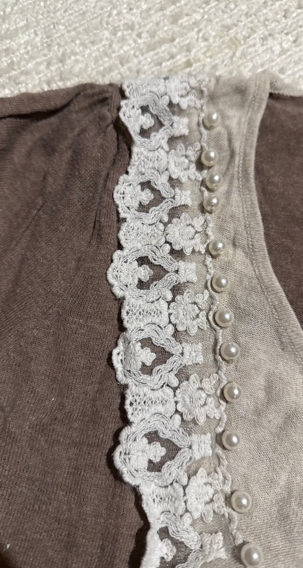 Dantel Detaylı Bej Kadın Hırka - Görsel 3