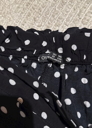 Kadın Siyah Puantiyeli Pamuklu Bol Pantolon - Görsel 4