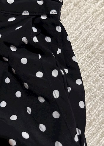 Kadın Siyah Puantiyeli Pamuklu Bol Pantolon - Görsel 3