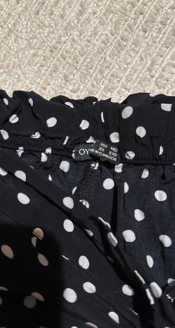 Kadın Siyah Puantiyeli Pamuklu Bol Pantolon - Görsel 4