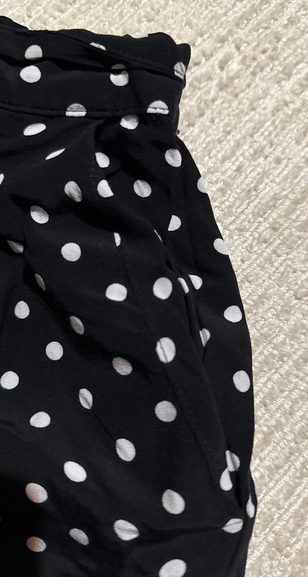 Kadın Siyah Puantiyeli Pamuklu Bol Pantolon - Görsel 3