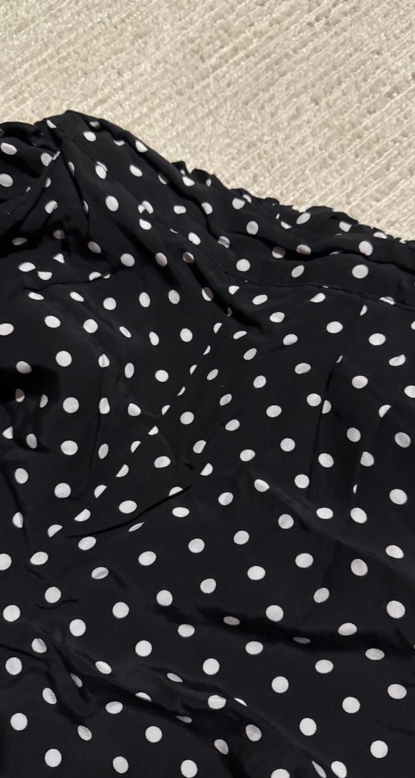 Kadın Siyah Puantiyeli Pamuklu Bol Pantolon - Görsel 2