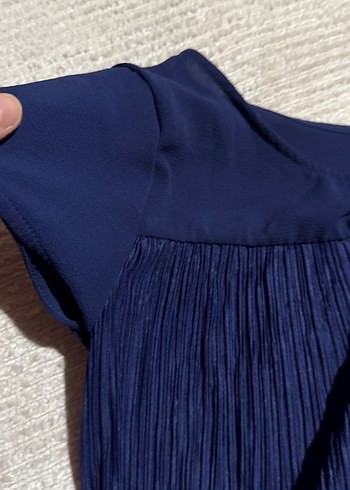 Lacivert Pilili Kısa Kollu Kadın Bluz - Görsel 2