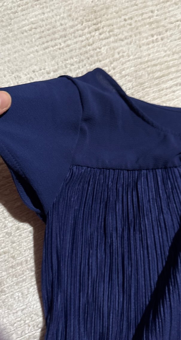 Lacivert Pilili Kısa Kollu Kadın Bluz - Görsel 2