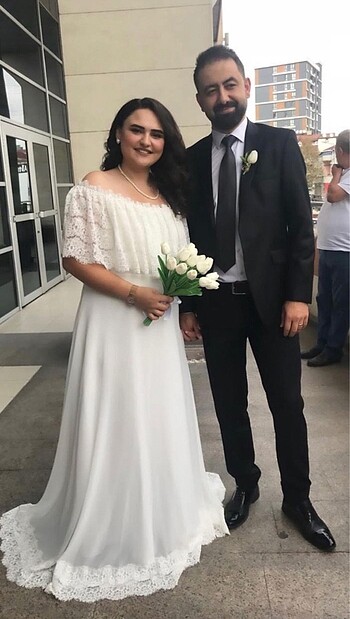 Beyaz özel dikim draje yaka nikah elbisesi