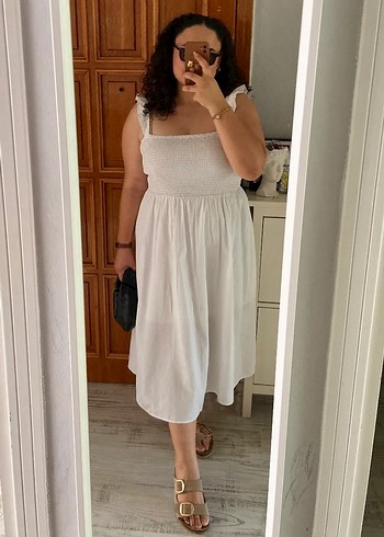 Beyaz Midi astarlı Bohem Elbise - Görsel 2