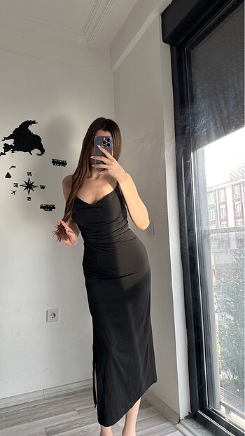 Cheri Butik | Siyah Likrali Uzun Elbise