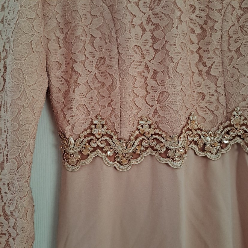 Dantel Detaylı Pembe Uzun Abiye Elbise - Görsel 2