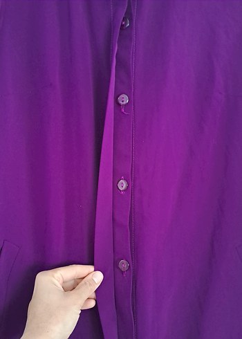 Düğmeli Mor Kadın Uzun Tunik - Görsel 2