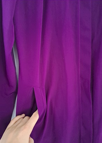 Düğmeli Mor Kadın Uzun Tunik - Görsel 3