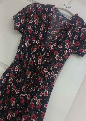 Diğer Çiçek Desenli V Yaka Midi Bohem Elbise