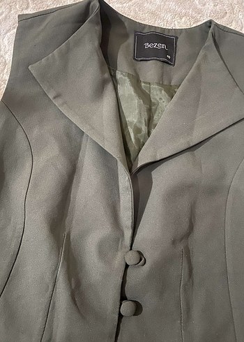 Düğmeli Kadın Haki Yelek - Görsel 2